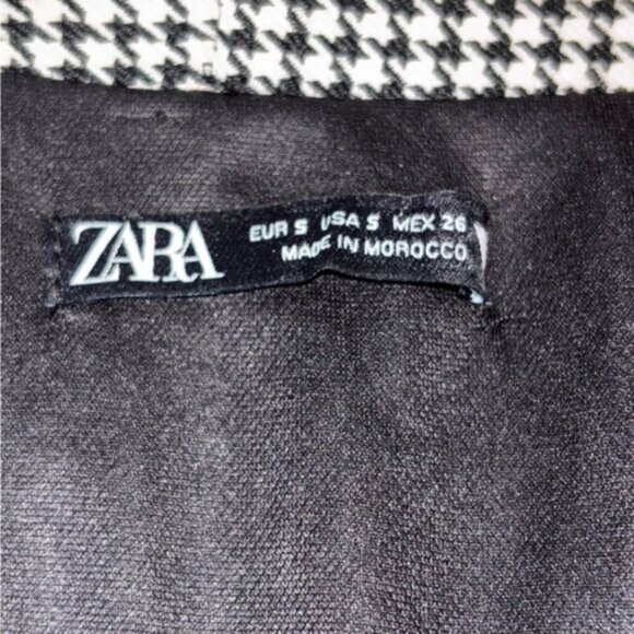 Zara Women's Black White Houndstooth Blazer Dress Small Faux Belt Office Classic - Picture 2 of 11